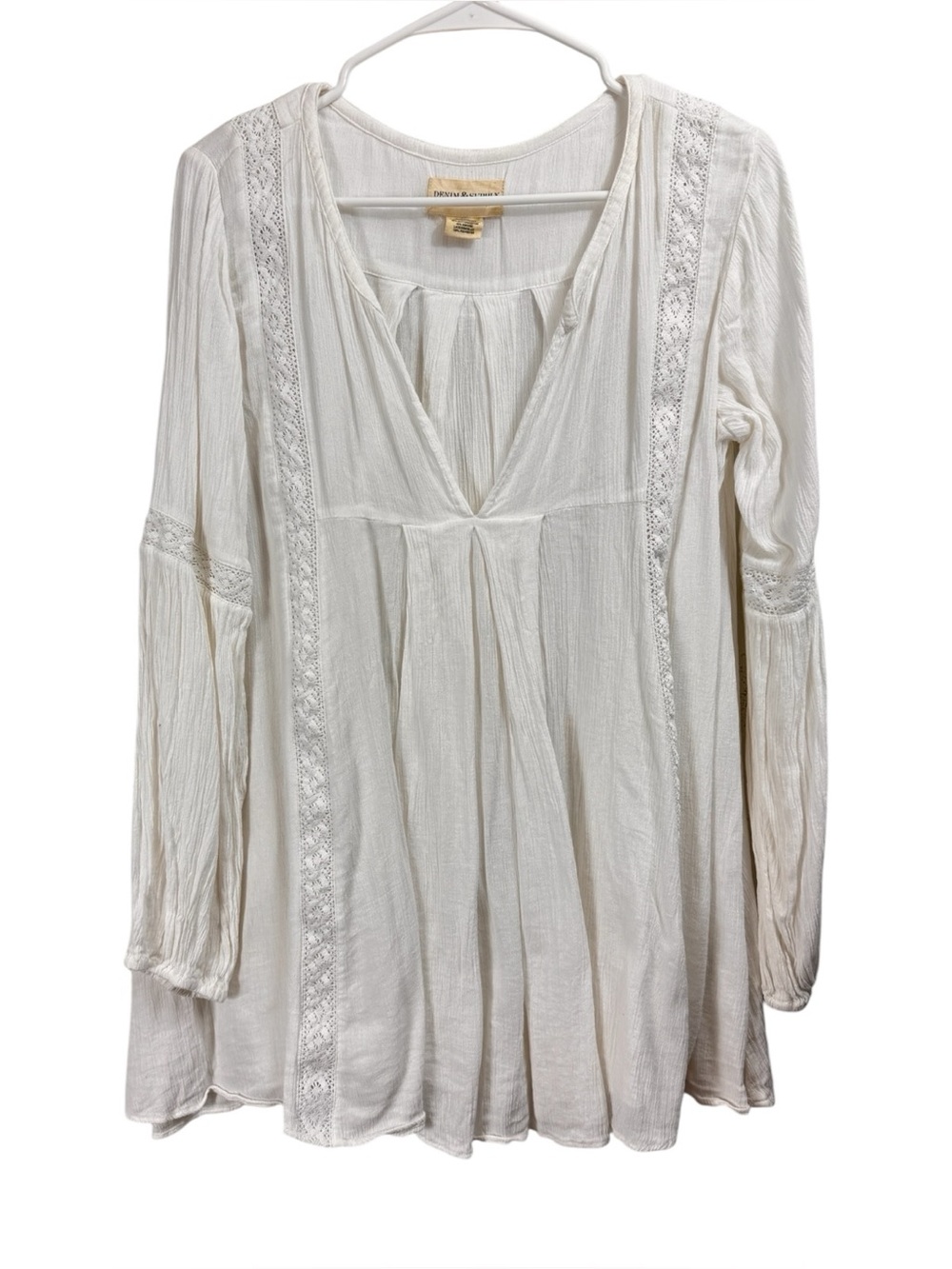 Denim Supply Ralph Lauren Top Size M Lace Inserts Crinkle Blouse Peasant Boho